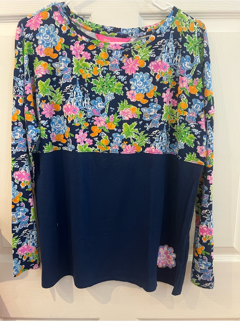 Lilly Pulitzer Disney Navy Floral Colorblock Long-Sleeve Top sz M